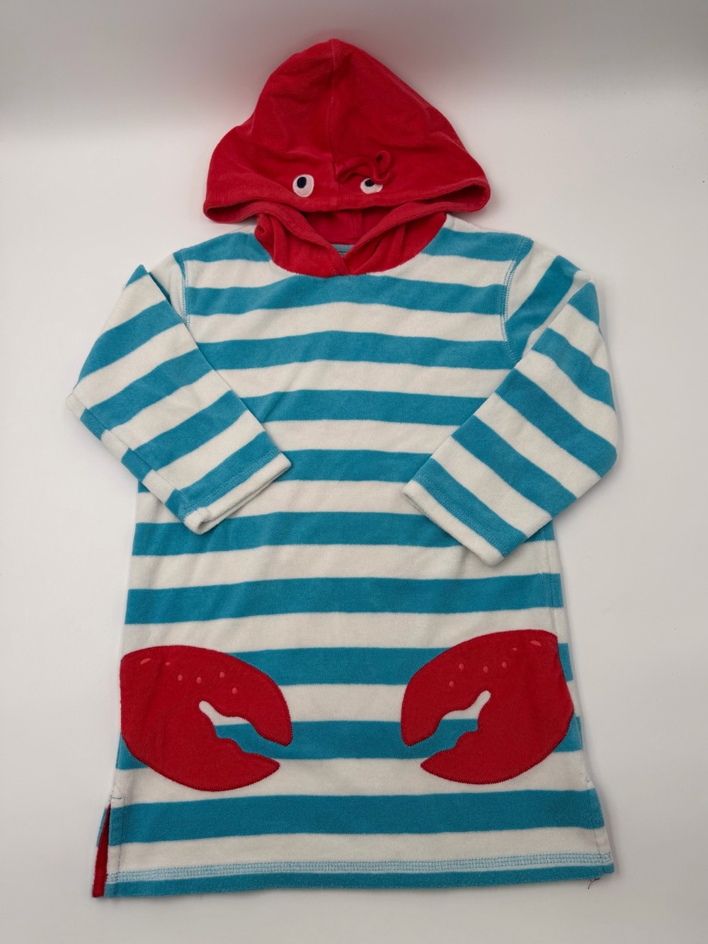 Mini Boden Lobster terry cloth swim hooded cover up 6-7